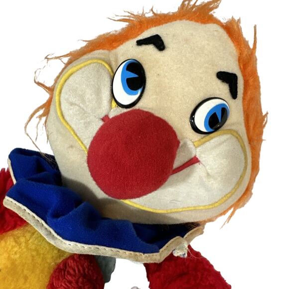 Vintage Plush Clown Stuffed Creepy Colorful Circus Toy Orange Hair 1979 - Picture 2 of 6